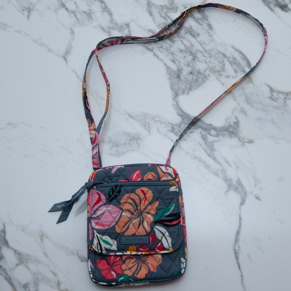 Vera Bradley Quilted Gray Tropical Floral Crossbody Mini Hipster Bag Purse